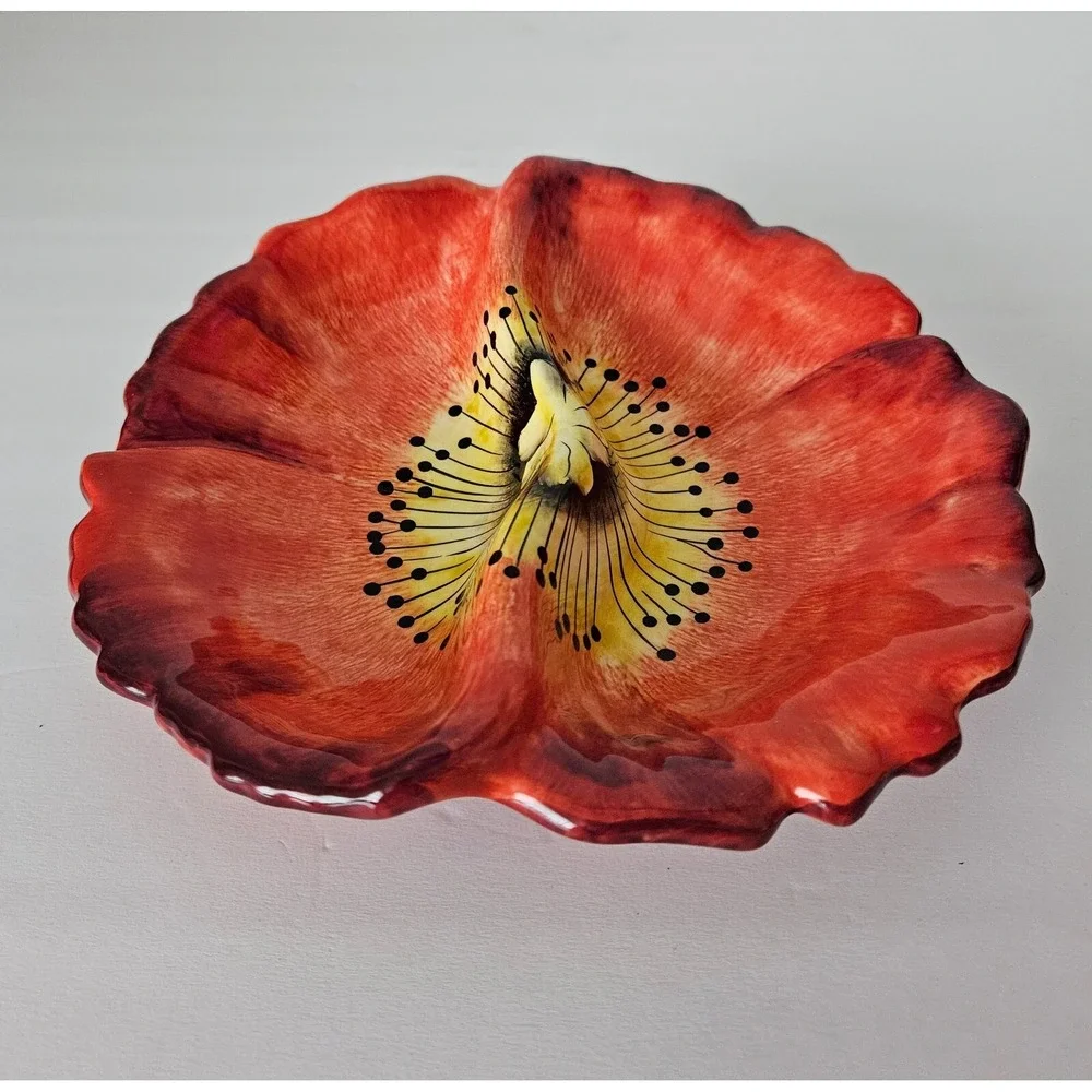 VTG Clay Art Pottery Poppy Divided Dish 2001 California Pottery